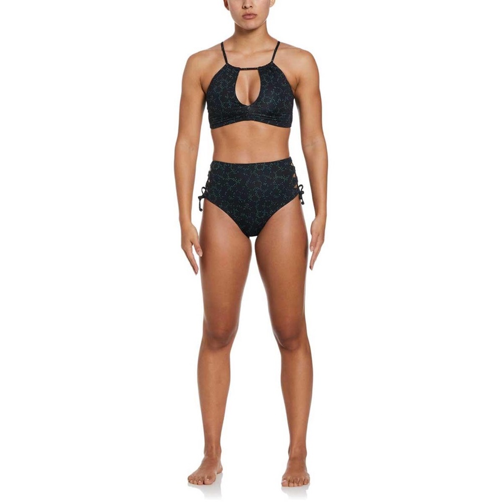 Nike Swim High Waist Cheeky Bikini Brief Black Green Blue Women size M